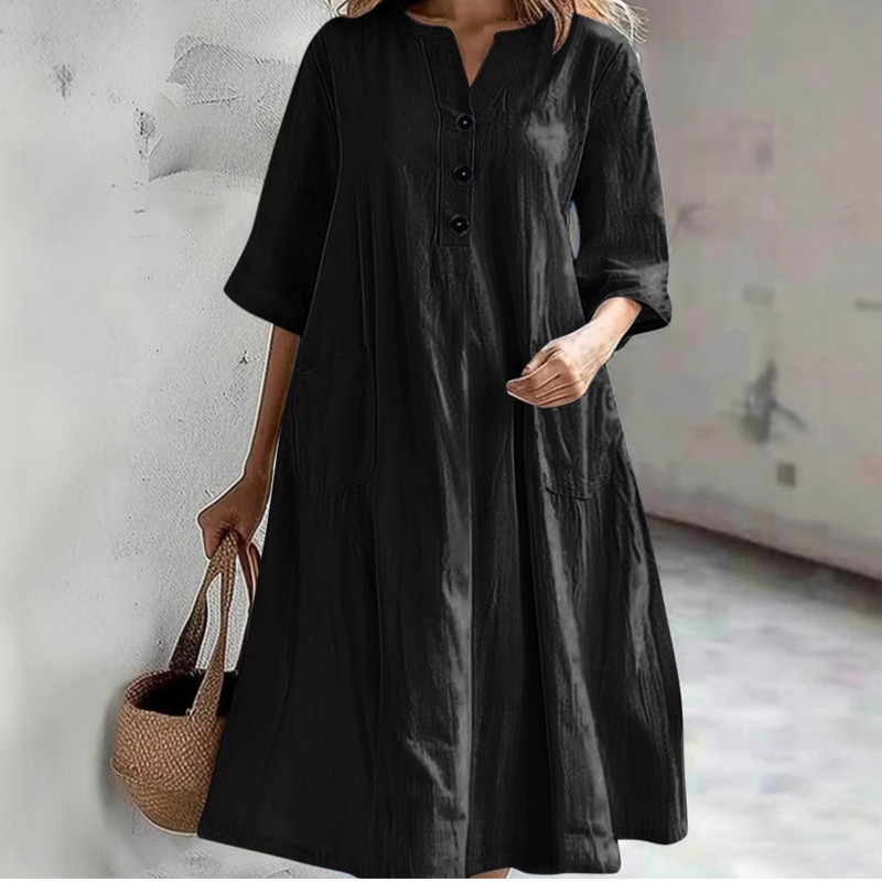【S-2XL】👗Női túlméretezett A vonalú Midi ruha zsebekkel