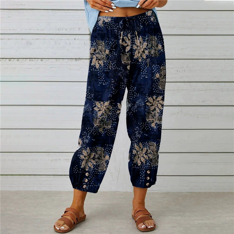 【💯S-2XL】🌺Vintage virágos, magas derekú jogger nadrág
