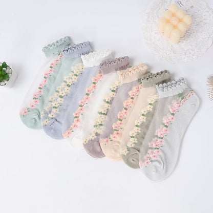 🌺🧦 Virágmintás csipkés női tavaszi-nyári bokazokni
