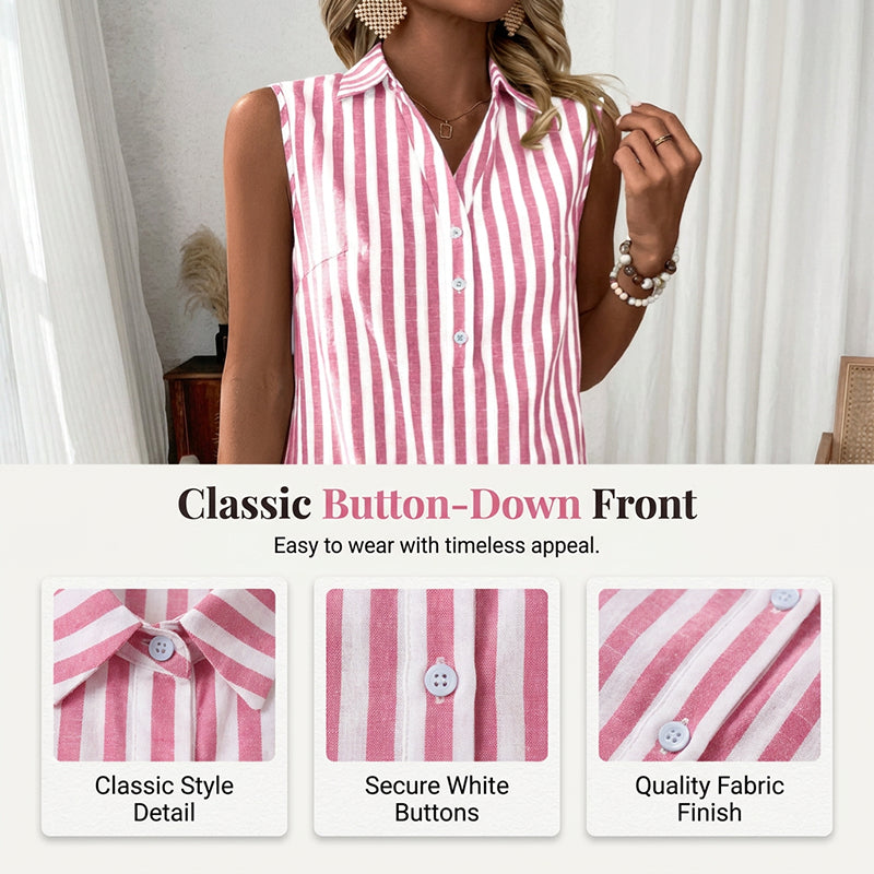 【S-2XL】👗Női ujjatlan, csíkos ingruha, V-nyakú