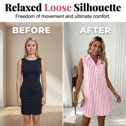 【S-2XL】👗Női ujjatlan, csíkos ingruha, V-nyakú