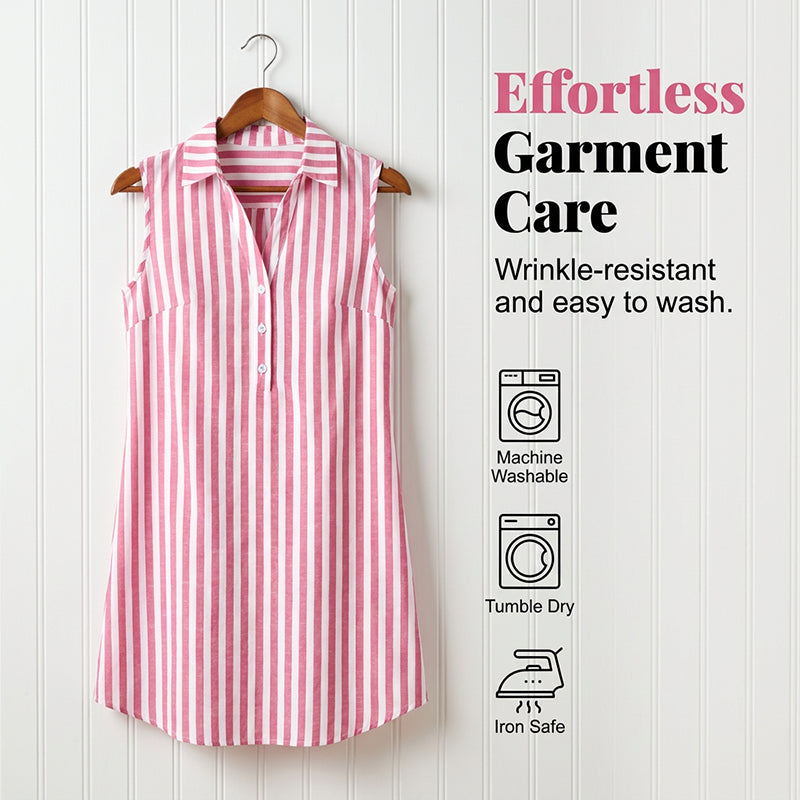 【S-2XL】👗Női ujjatlan, csíkos ingruha, V-nyakú