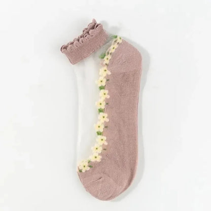 🌺🧦 Virágmintás csipkés női tavaszi-nyári bokazokni