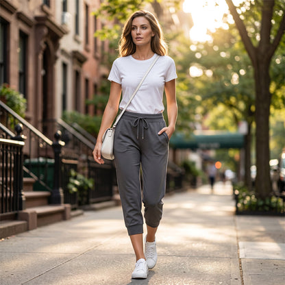 【💯S-3XL】👖Feszítőzsinóros derékrészű, rövidített melegítőnadrág otthoni kényelemhez