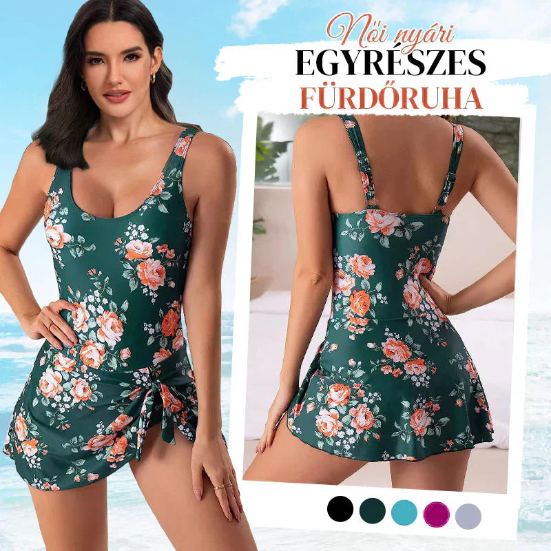 【🔥S-2XL】🌊🏖️Női hasformáló masnis fürdőruha szoknyával