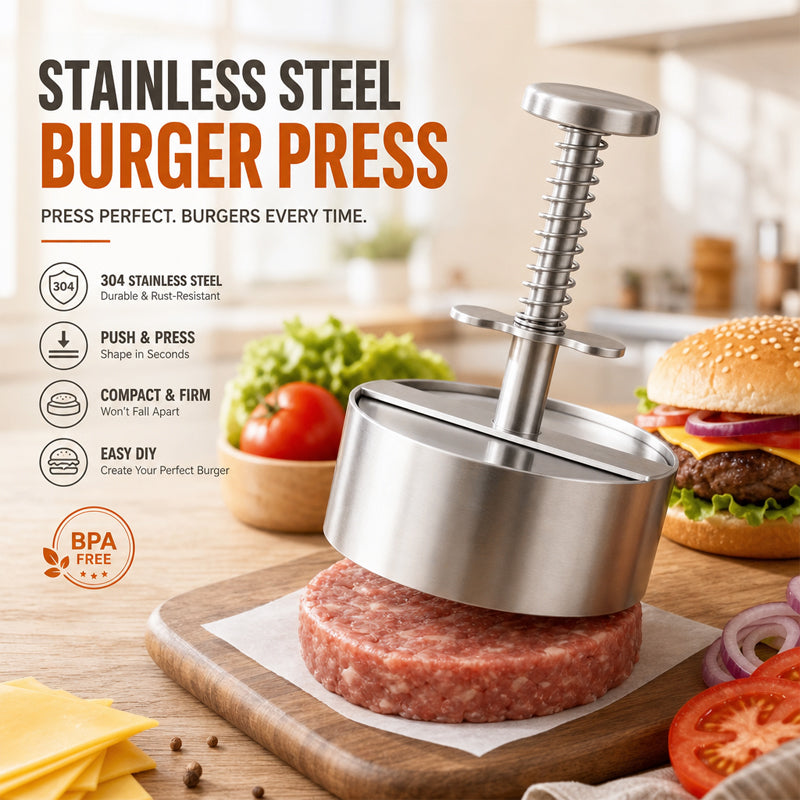 🍔Rozsdamentes acél hamburger-nyomó - 🥩Könnyen készíthet tökéletesen egyenletes hamburgerhús-korongokat