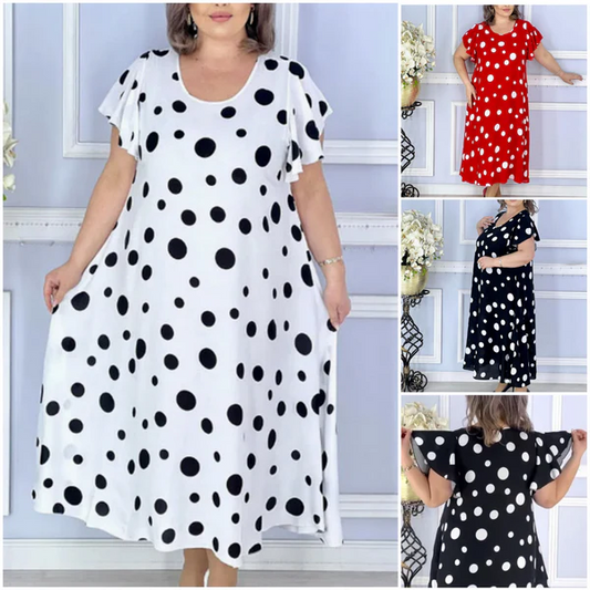 【🔥S-4XL】✨️👗 Női Mintás Pöttyös Ruha
