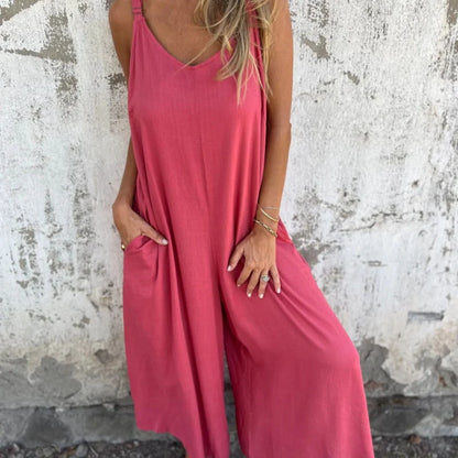 【🎉S-3XL】👗Női laza pamut és lenvászon kezeslábas zsebekkel