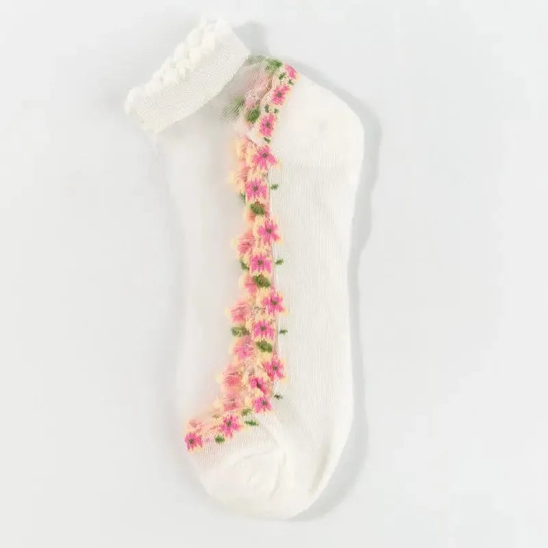 🌺🧦 Virágmintás csipkés női tavaszi-nyári bokazokni