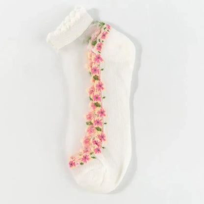 🌺🧦 Virágmintás csipkés női tavaszi-nyári bokazokni