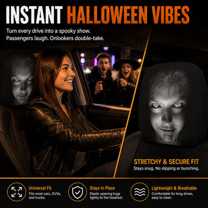 👻Vicces arcú mintás fejtámla-huzat – autó belső kiegészítő