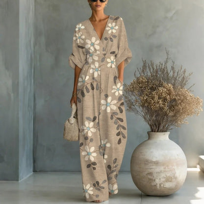 【S-3XL】🌺Női elegáns V-nyakú nyomott jumpsuit