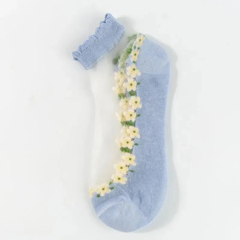 🌺🧦 Virágmintás csipkés női tavaszi-nyári bokazokni