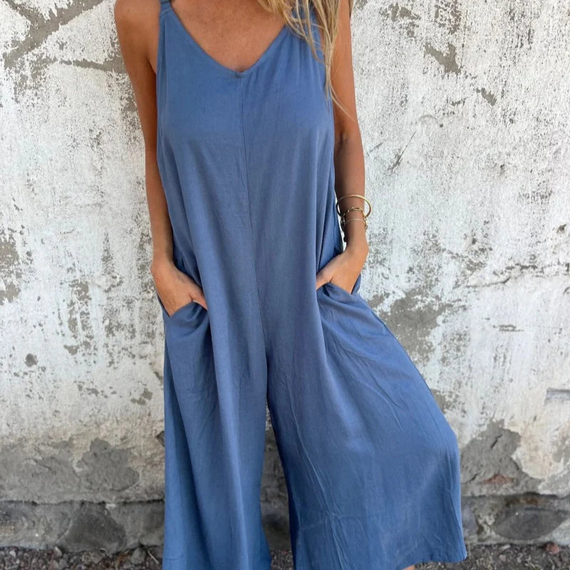 【🎉S-3XL】👗Női laza pamut és lenvászon kezeslábas zsebekkel