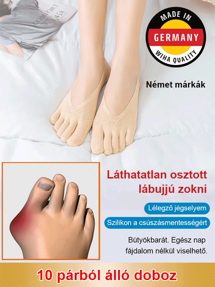 【🔥1 készlet 10 pár】🧦Uniszex láthatatlan korrekciós ötujjú zokni