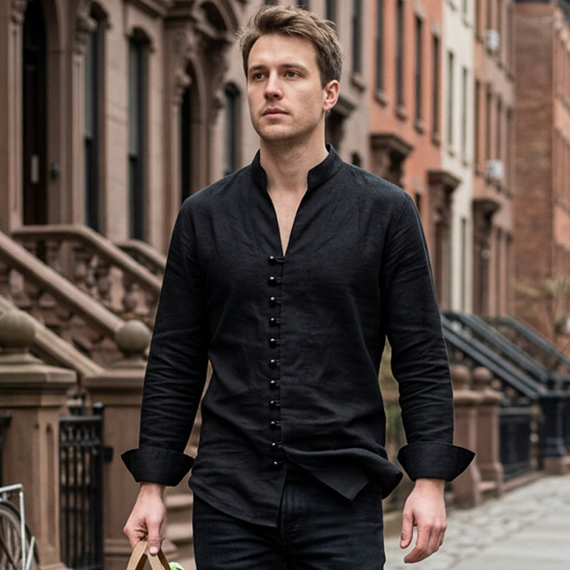 【M-3XL】🌿Férfi Retro Pamut-Len Ing: Légáteresztő Kényelem és Klasszikus Stílus