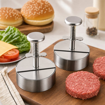 🍔Rozsdamentes acél hamburger-nyomó - 🥩Könnyen készíthet tökéletesen egyenletes hamburgerhús-korongokat