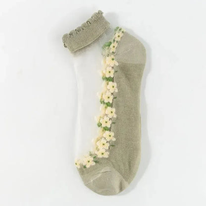 🌺🧦 Virágmintás csipkés női tavaszi-nyári bokazokni
