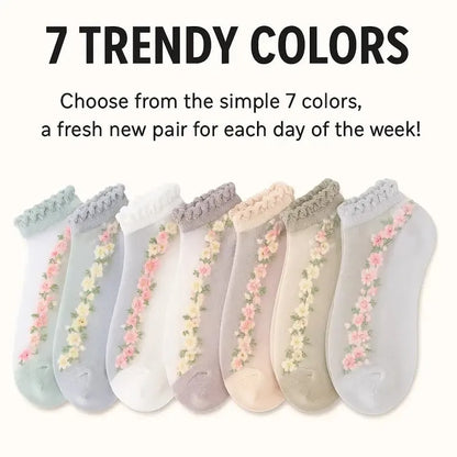 🌺🧦 Virágmintás csipkés női tavaszi-nyári bokazokni