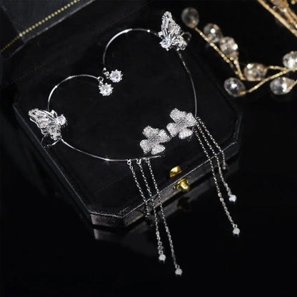 【🎁Tökéletes ajándék】✨Pillangós rojtos stílusú cirkóniás fülbevaló