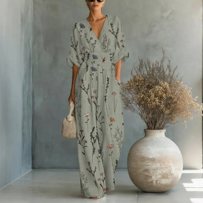 【S-3XL】🌺Női elegáns V-nyakú nyomott jumpsuit