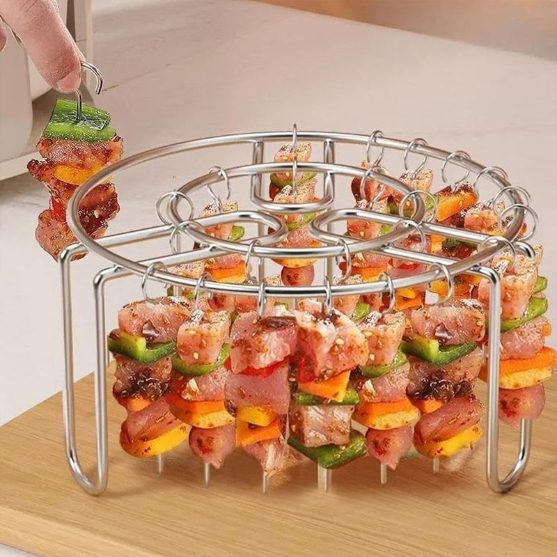 🔥 Légsütő-nyársatartó – 🍢rozsdamentes acélból készült, függőleges nyársatartó házi készítésű grillezett harapnivalókhoz
