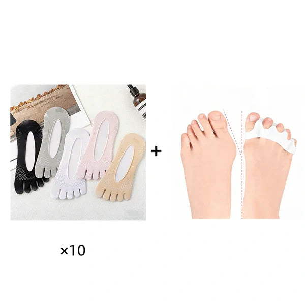 【🔥1 készlet 10 pár】🧦Uniszex láthatatlan korrekciós ötujjú zokni