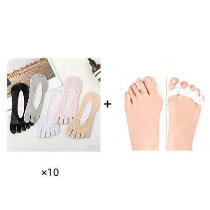 【🔥1 készlet 10 pár】🧦Uniszex láthatatlan korrekciós ötujjú zokni
