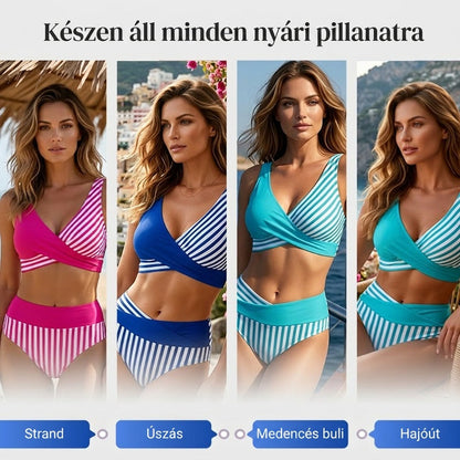 【🏖️S-3XL】👙Kétrészes, színes blokkos és csíkos bikini
