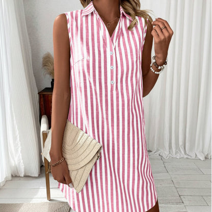 【S-2XL】👗Női ujjatlan, csíkos ingruha, V-nyakú