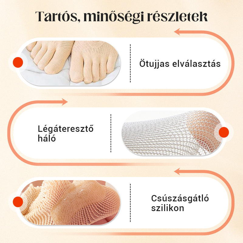 【🔥1 készlet 10 pár】🧦Uniszex láthatatlan korrekciós ötujjú zokni