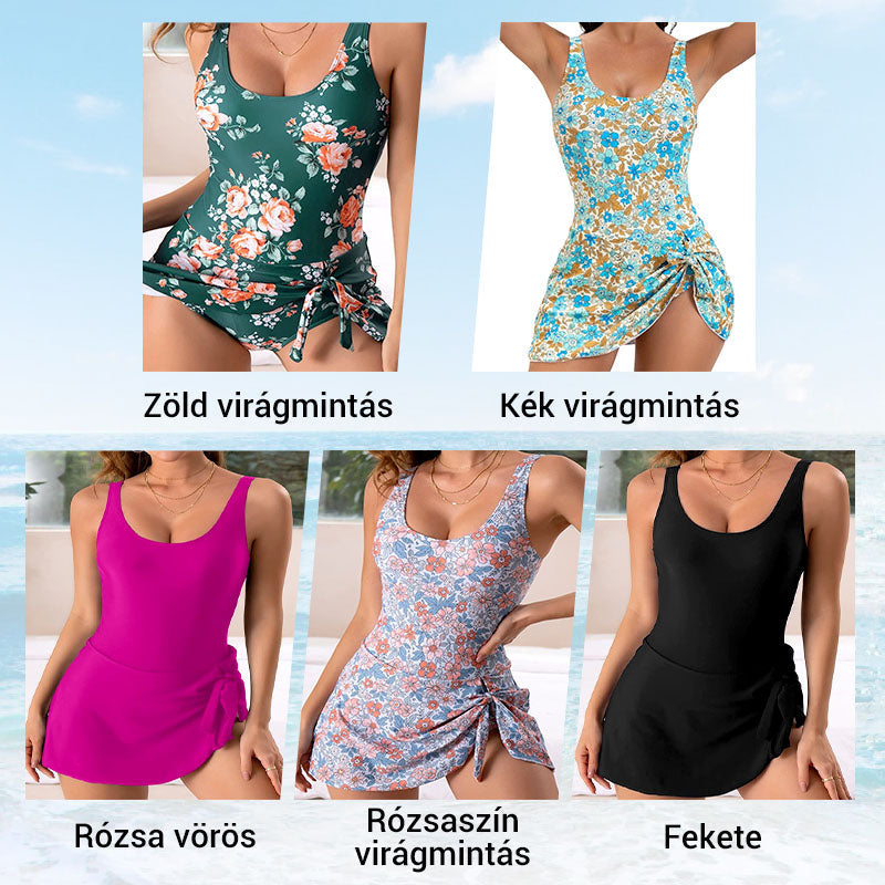 【🔥S-2XL】🌊🏖️Női hasformáló masnis fürdőruha szoknyával