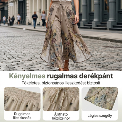 【S-3XL】🌸Női mintás, széles szárú, húzózsinóros nadrág