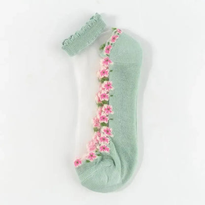 🌺🧦 Virágmintás csipkés női tavaszi-nyári bokazokni