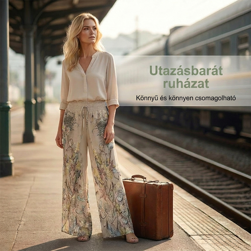 【S-3XL】🌸Női mintás, széles szárú, húzózsinóros nadrág