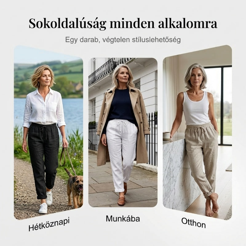 【🔥S-2XL】🌿Női  rugalmas derékú pamut-lenvászon széles szárú nadrág