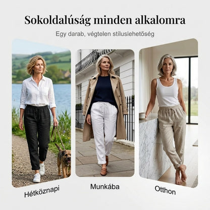 【🔥S-2XL】🌿Női  rugalmas derékú pamut-lenvászon széles szárú nadrág