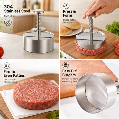 🍔Rozsdamentes acél hamburger-nyomó - 🥩Könnyen készíthet tökéletesen egyenletes hamburgerhús-korongokat