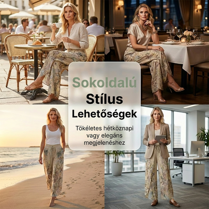 【S-3XL】🌸Női mintás, széles szárú, húzózsinóros nadrág