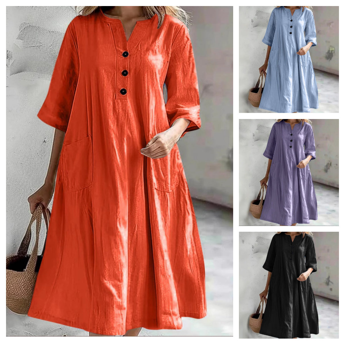 【S-2XL】👗Női túlméretezett A vonalú Midi ruha zsebekkel