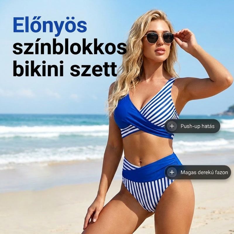 【🏖️S-3XL】👙Kétrészes, színes blokkos és csíkos bikini