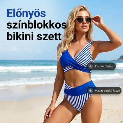 【🏖️S-3XL】👙Kétrészes, színes blokkos és csíkos bikini