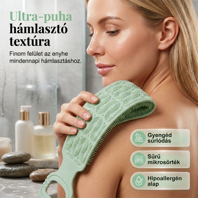 🛁Kényelmes szilikon hátmosó kefe – 💦Könnyebb tisztálkodás hajolgatás nélkül