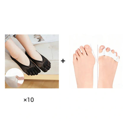 【🔥1 készlet 10 pár】🧦Uniszex láthatatlan korrekciós ötujjú zokni