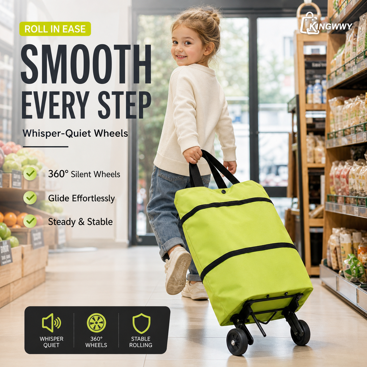 🛍️✨Átalakítható bevásárlótáska – elrejti a kerekeket, 20 kg-ot bír, cipzárral bővíthető!