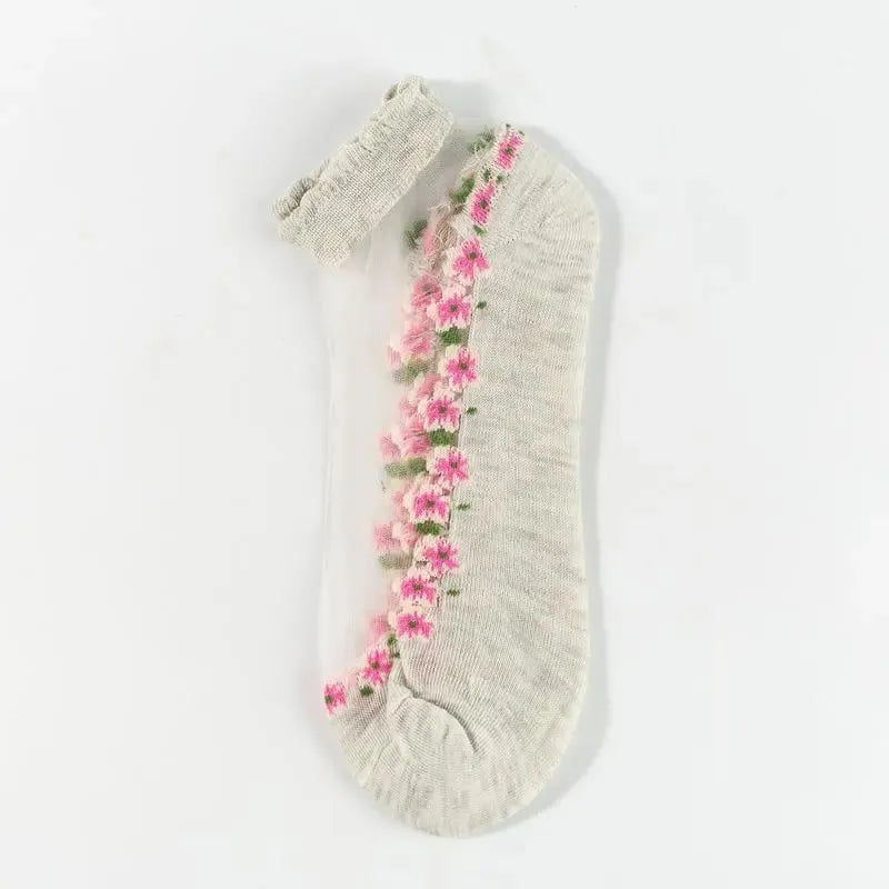 🌺🧦 Virágmintás csipkés női tavaszi-nyári bokazokni