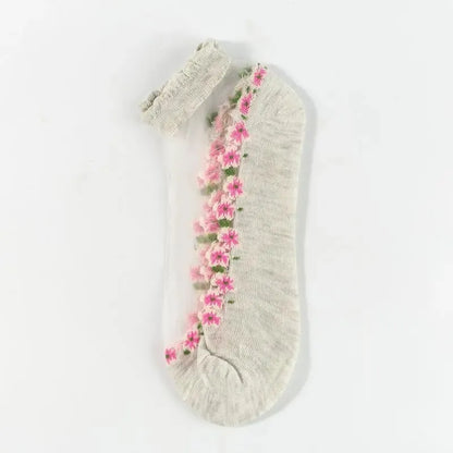 🌺🧦 Virágmintás csipkés női tavaszi-nyári bokazokni