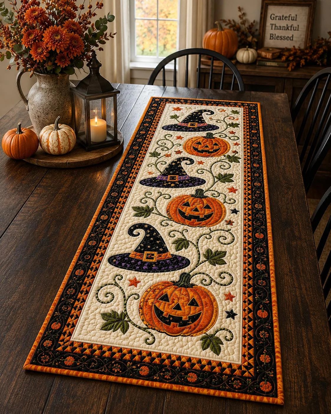 🎃Halloween-motívumú steppelt asztalterítő – Hangulatos őszi dekoráció pillanatok alatt