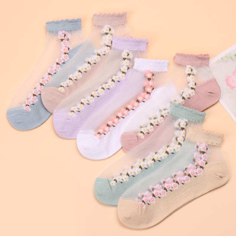 🌺🧦 Virágmintás csipkés női tavaszi-nyári bokazokni