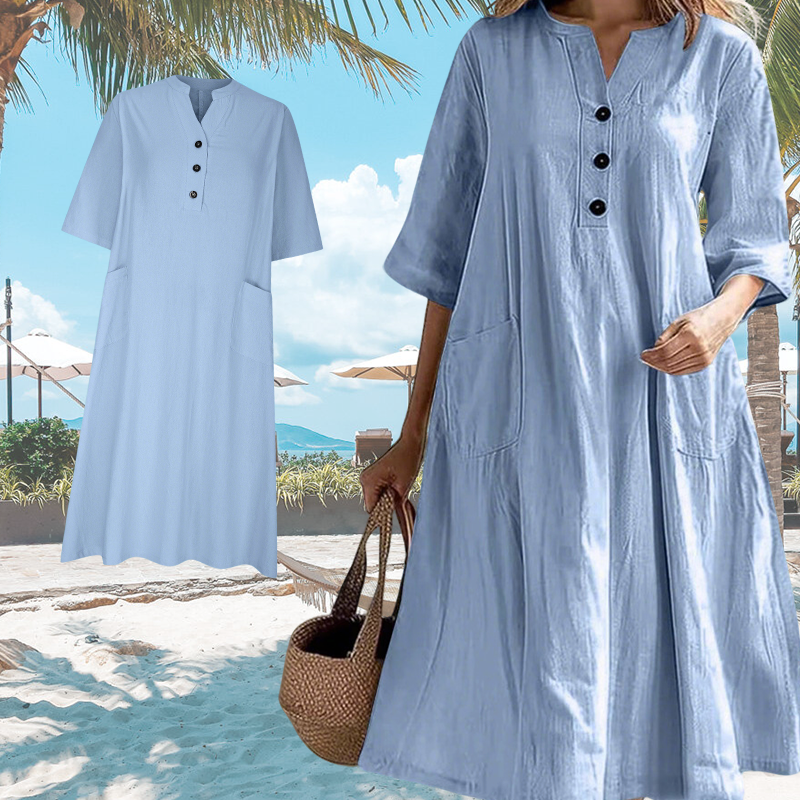 【S-2XL】👗Női túlméretezett A vonalú Midi ruha zsebekkel